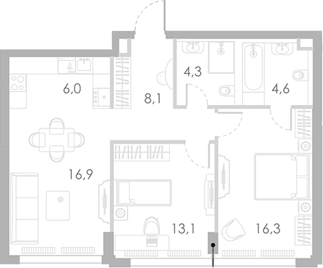 Планировка — Ривер Парк Кутузовский, 3-комн., 69 м²
