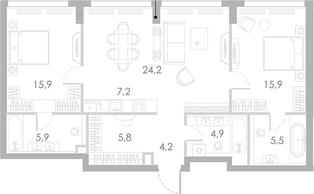 Планировка — Ривер Парк Кутузовский, 3-комн., 90 м²