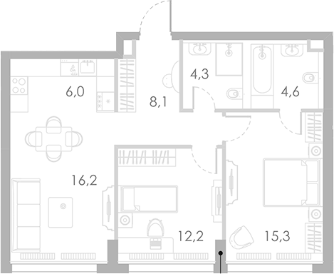 Планировка — Ривер Парк Кутузовский, 3-комн., 67 м²