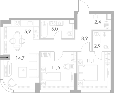 Планировка — Ривер Парк Кутузовский, 3-комн., 62 м²