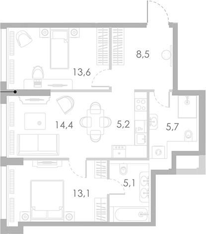 Планировка — Ривер Парк Кутузовский, 3-комн., 66 м²