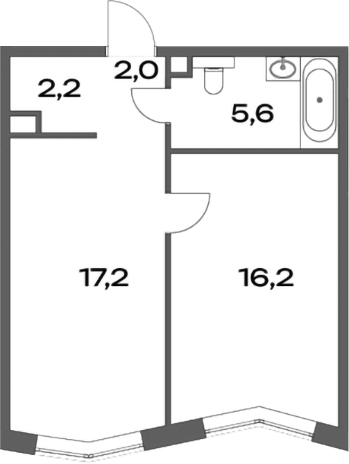 Планировка — Акценты, 2-комн., 43 м²