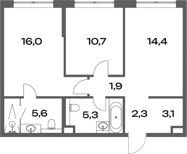 Планировка — Акценты, 2-комн., 59 м²