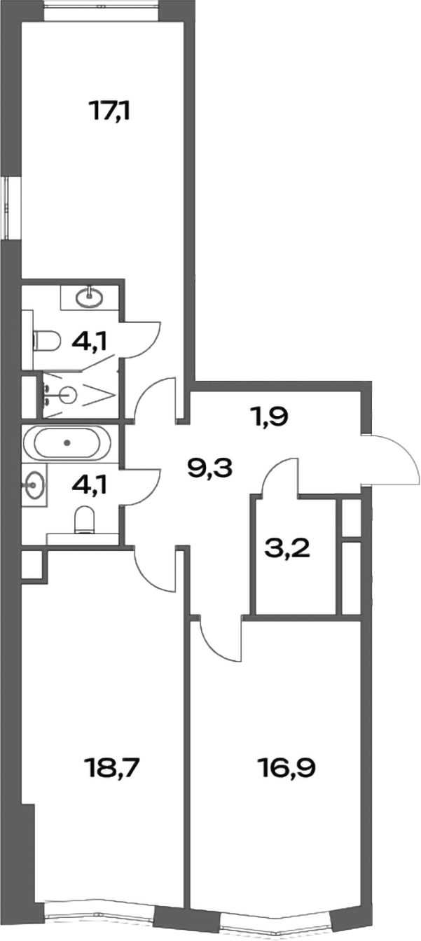 Планировка — Акценты, 3-комн., 75 м²