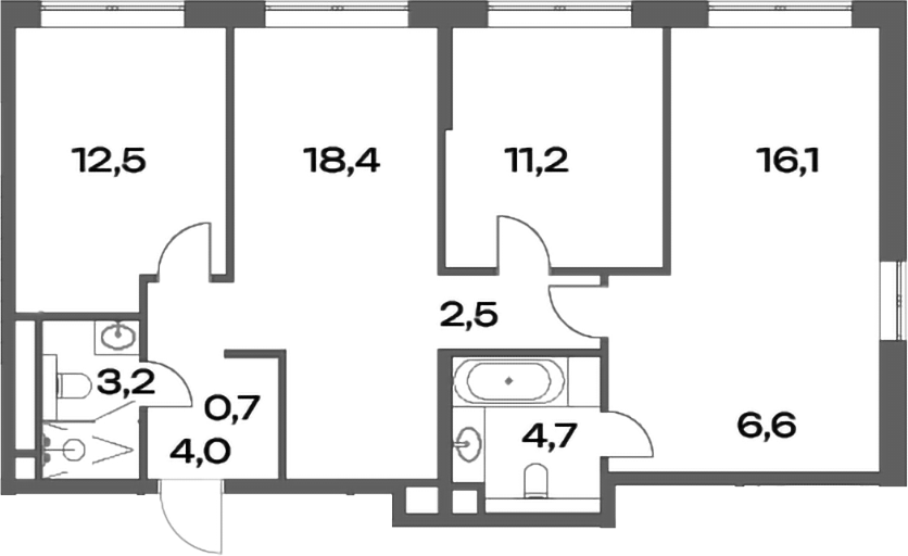 Планировка — Акценты, 4-комн., 80 м²