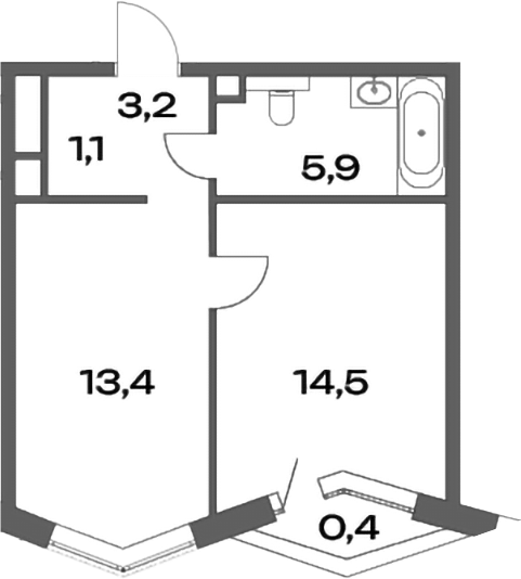 Планировка — Акценты, 1-комн., 38 м²