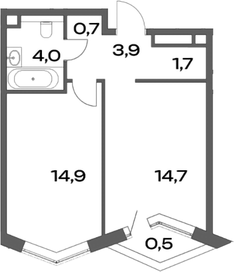 Планировка — Акценты, 1-комн., 40 м²