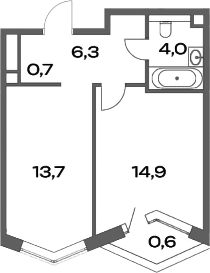 Планировка — Акценты, 1-комн., 40 м²