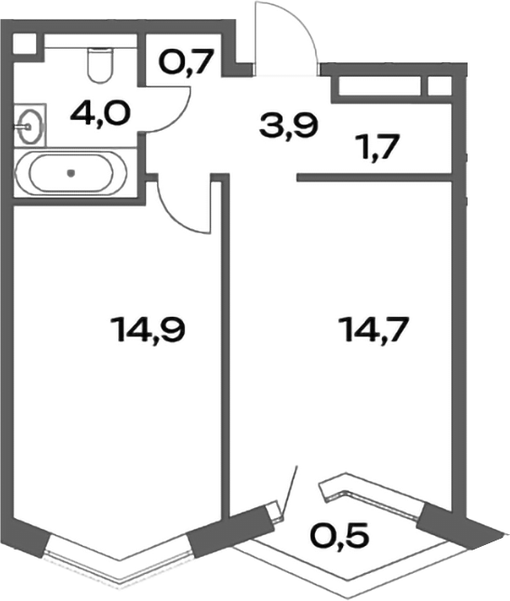 Планировка — Акценты, 1-комн., 40 м²