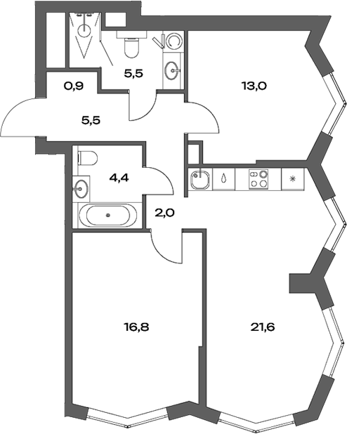 Планировка — Акценты, 3-комн., 70 м²