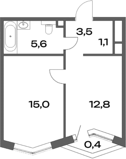 Планировка — Акценты, 1-комн., 38 м²