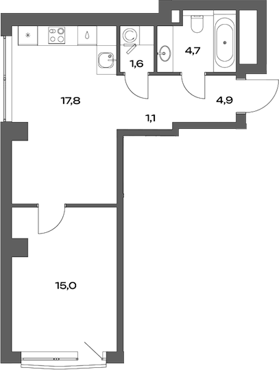 Планировка — Акценты, 2-комн., 45 м²