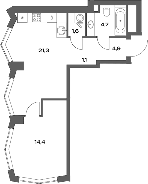 Планировка — Акценты, 2-комн., 48 м²