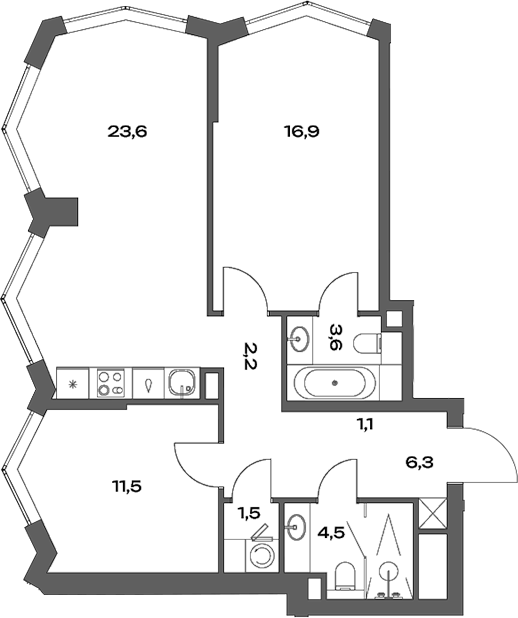 Планировка — Акценты, 3-комн., 71 м²