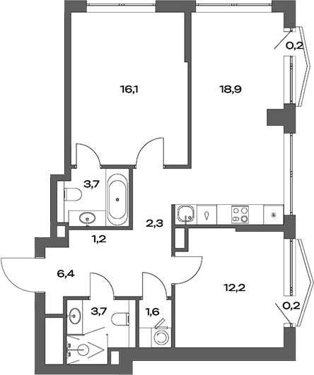 Планировка — Акценты, 3-комн., 66 м²