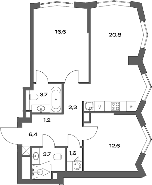 Планировка — Акценты, 3-комн., 69 м²