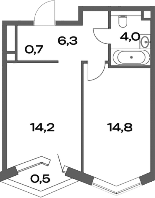 Планировка — Акценты, 1-комн., 40 м²