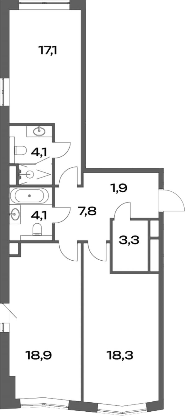 Планировка — Акценты, 3-комн., 76 м²