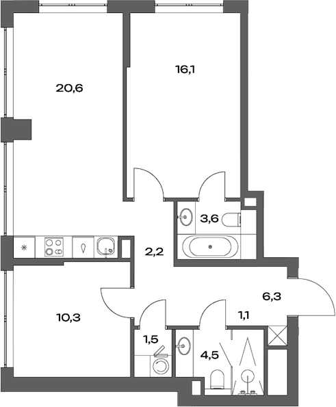 Планировка — Акценты, 3-комн., 66 м²