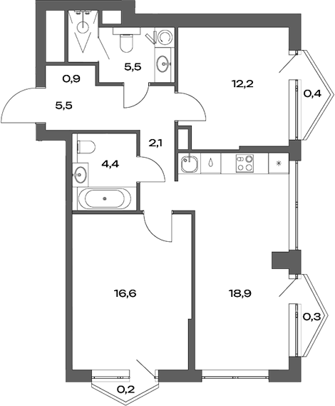 Планировка — Акценты, 3-комн., 66 м²