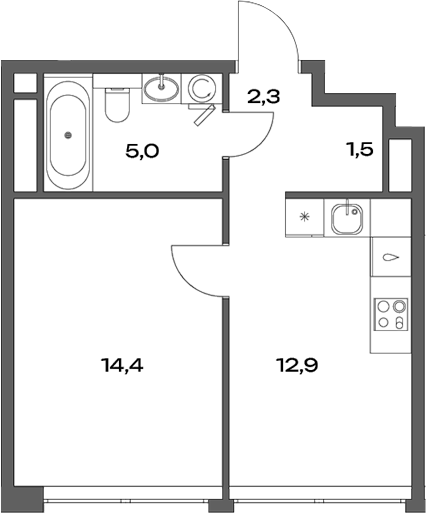 Планировка — Акценты, 1-комн., 36 м²