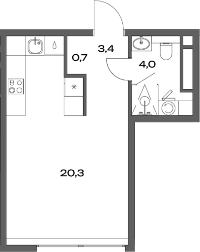 Планировка — Акценты, Студия, 28 м²