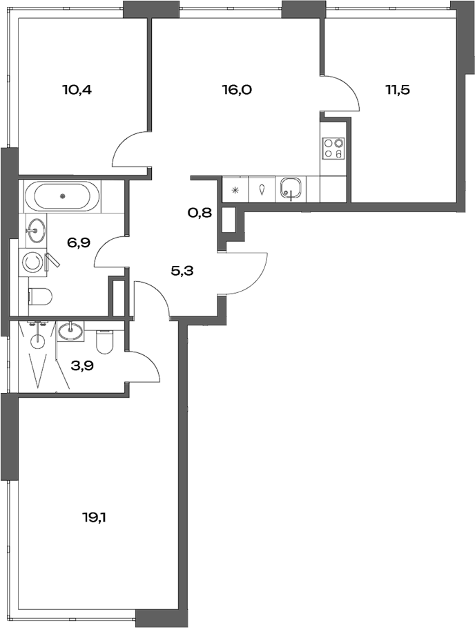 Планировка — Акценты, 4-комн., 74 м²