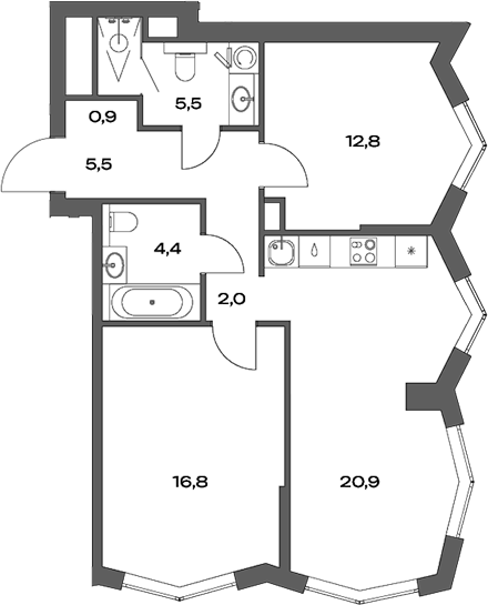 Планировка — Акценты, 3-комн., 69 м²