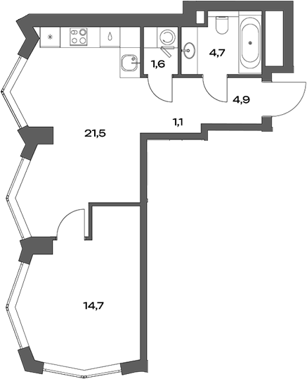 Планировка — Акценты, 2-комн., 49 м²