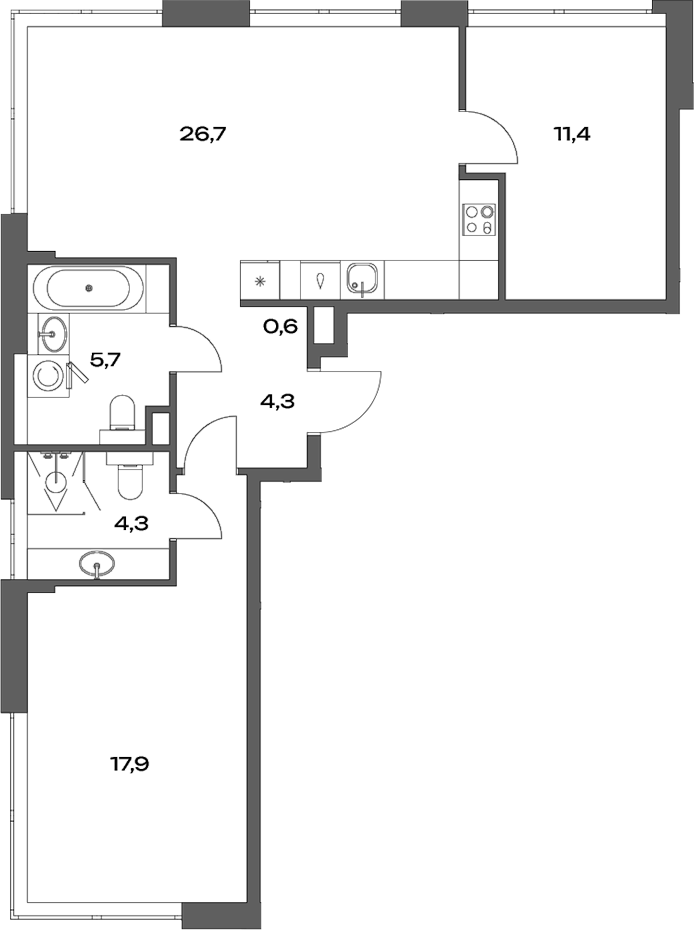 Планировка — Акценты, 3-комн., 71 м²