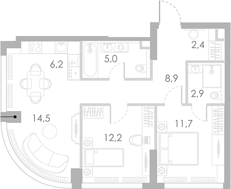 Планировка — Ривер Парк Кутузовский, 3-комн., 64 м²