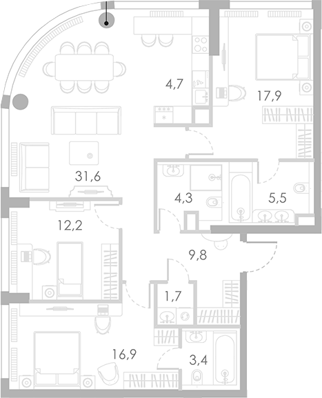 Планировка — Ривер Парк Кутузовский, 4-комн., 108 м²