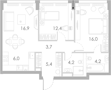 Планировка — Ривер Парк Кутузовский, 3-комн., 69 м²