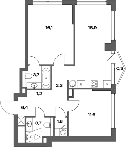 Планировка — Акценты, 3-комн., 66 м²