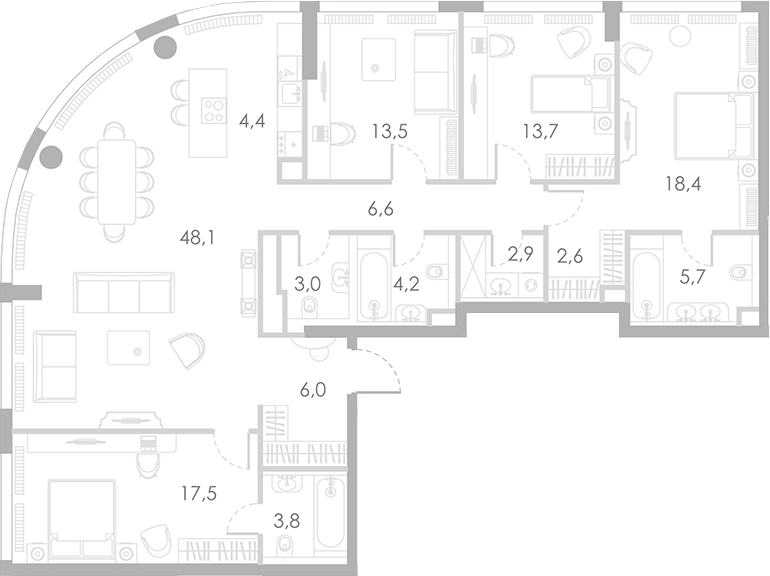Планировка — Ривер Парк Кутузовский, 5-комн., 150 м²