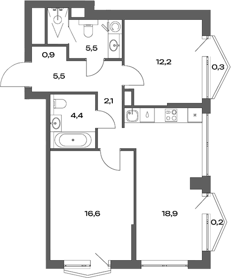 Планировка — Акценты, 3-комн., 66 м²