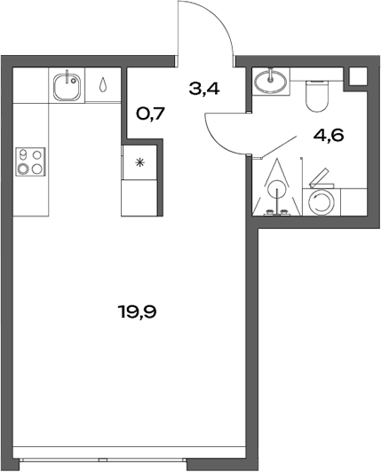 Планировка — Акценты, Студия, 29 м²