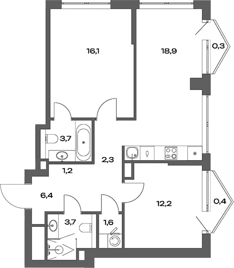 Планировка — Акценты, 3-комн., 66 м²