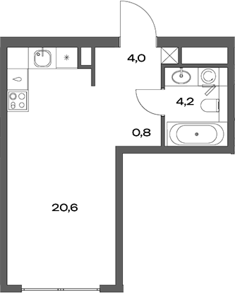 Планировка — Акценты, Студия, 30 м²