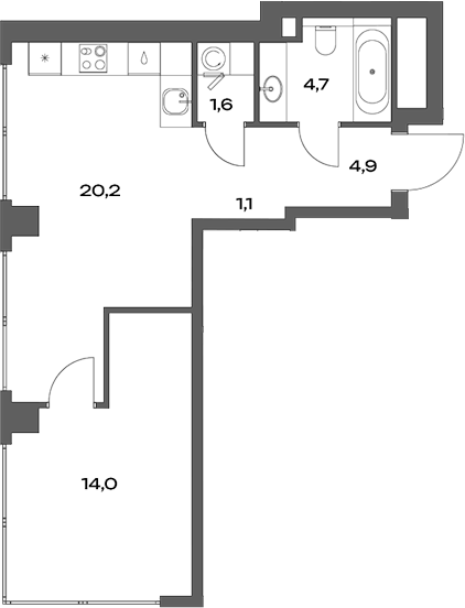 Планировка — Акценты, 2-комн., 47 м²