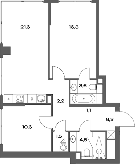 Планировка — Акценты, 3-комн., 68 м²