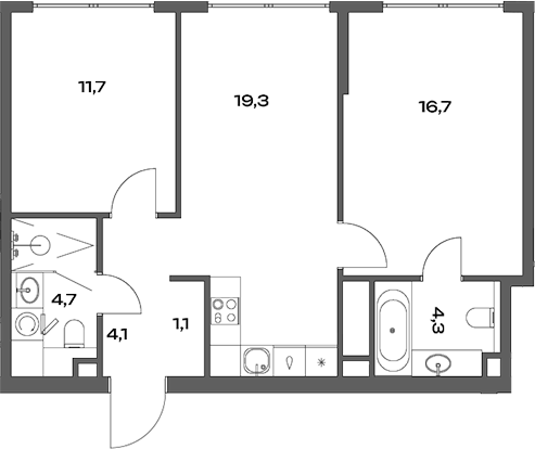Планировка — Акценты, 3-комн., 62 м²