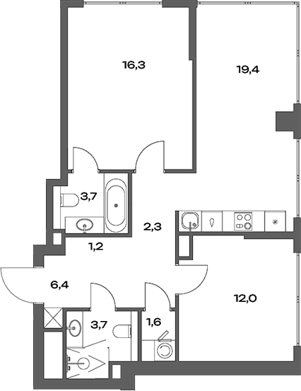 Планировка — Акценты, 3-комн., 67 м²