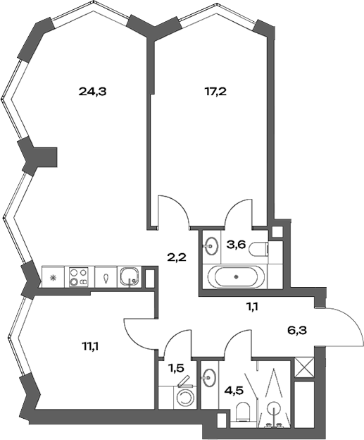 Планировка — Акценты, 3-комн., 72 м²
