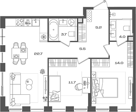 Планировка — Pave, 3-комн., 67 м²