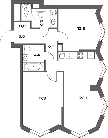 Планировка — Акценты, 3-комн., 71 м²