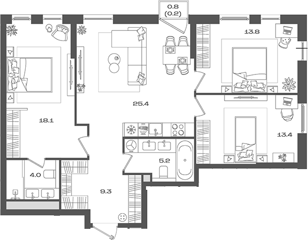 Планировка — Pave, 4-комн., 89 м²