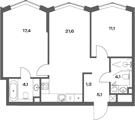 Планировка — Акценты, 3-комн., 65 м²