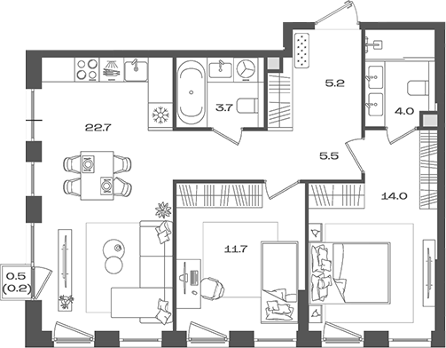 Планировка — Pave, 3-комн., 67 м²