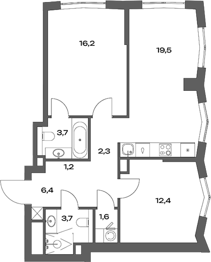 Планировка — Акценты, 3-комн., 67 м²